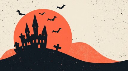 Wall Mural - A whimsical Halloween scene featuring a charming castle, glowing pumpkins, and playful mice against a moonlit sky.