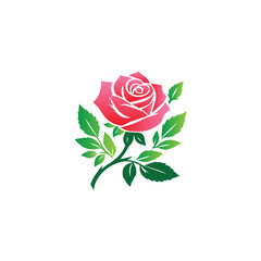 Wall Mural - red rose with leaves