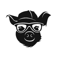 Pig head icon. Swine logo. Animal label. Piggy mascot. T shirt print.