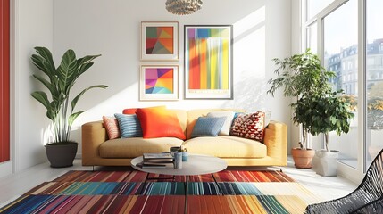 Bright and modern home decor with vibrant colors on a clean white backdrop