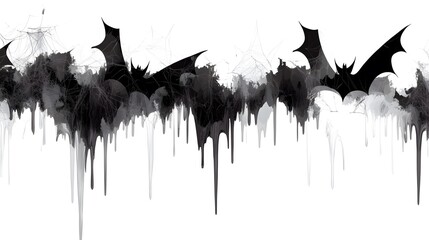 Wall Mural - Spooky Halloween Text Font Featuring Bats, Cobwebs, and Dripping Effects, Designed with High Contrast Against a Clean White Background, Perfect for Halloween Decorations, Invitations