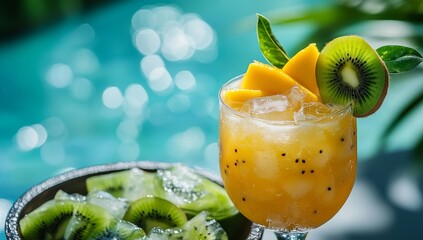 Refreshing Mango Kiwi Cocktail by the Pool