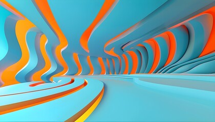 Teal and Orange Gradient Abstract Multilayer Surface Structure in 3D Rendering