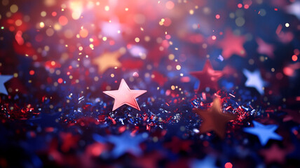 Festive red, white, and blue stars on a sparkly background for a patriotic celebration