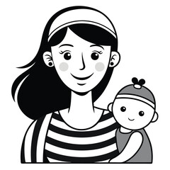 mother and child are holding their hands Line art vector illustration.