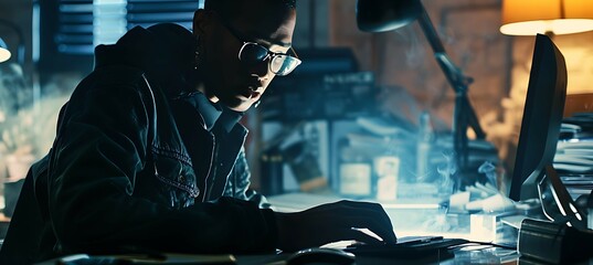 A web designer diligently working at their desk, focused on creating innovative digital layouts and responsive designs for an upcoming project.