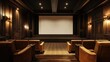 © P.G - Cozy cinema hall with wooden panels, brown recliners, and a blank white screen. AI-generated, no people, no logos.