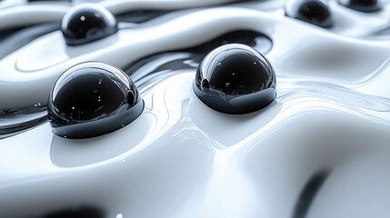 Poster - Abstract black and white liquid with bubbles creating a dynamic texture.