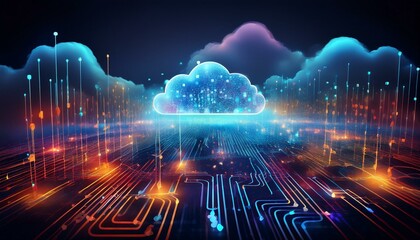 internet and big data connection for cloud storage, artificial intelligence and coding