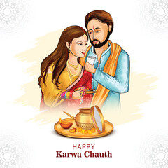 Wall Mural - Happy karwa chauth festival card with indian copule celebration holiday background