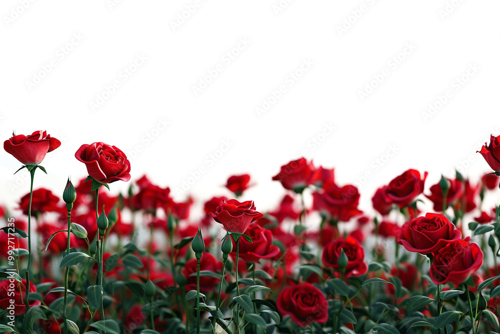 Red roses field on the horizon, isolated against a transparent ...
