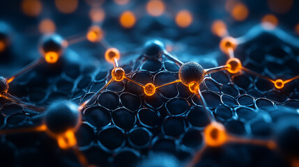 Glowing molecular structure network, futuristic nanotechnology concept