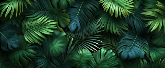 Lush green tropical leaves background.