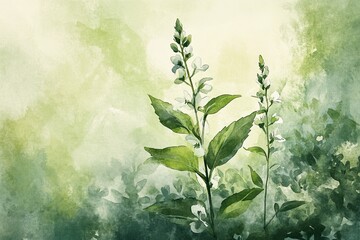 Sticker - A charming watercolor depiction of a wildflower, painted in gentle light green tones with rich green foliage.