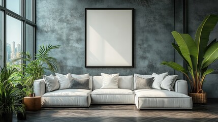 Wall Mural - Living room interior with mockup poster frame and stylish decor