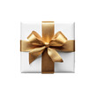 © MicroTee - White gift box with golden ribbon bow isolated on white background