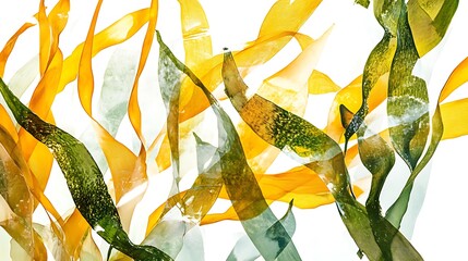 Wall Mural - Abstract Background with Yellow and Green Seaweed.