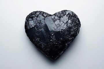 Wall Mural - A heart-shaped coal with a shiny surface, placed on a smooth white background.