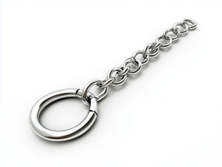 A silver chain with a metal ring on a white background