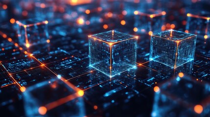 A background of interconnected cubes symbolizes the complexity and structure of modern digital technology.