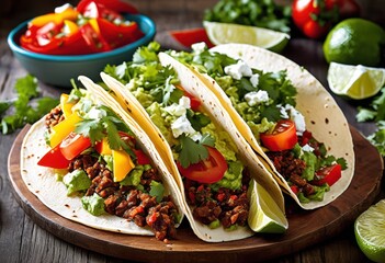 vibrant taco platter colorful fresh toppings showcasings fresh ingredients bold flavors ideal celebrations gatherings, meal, food, dinner, party, cuisine