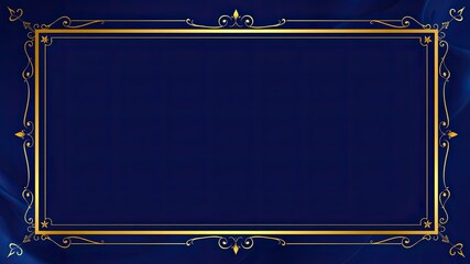 Wall Mural - Blue banner, yellow lines on a black background, Blue luxury banner, and golden border.