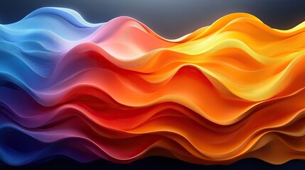 A bold illustration of abstract waves in orange, yellow, and blue, creating a vibrant graphic design.