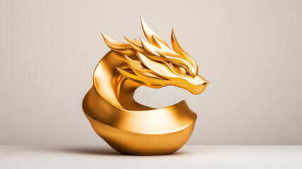 A stunning golden dragon sculpture, elegantly designed and meticulously crafted, symbolizing strength and power on a soft, neutral background.