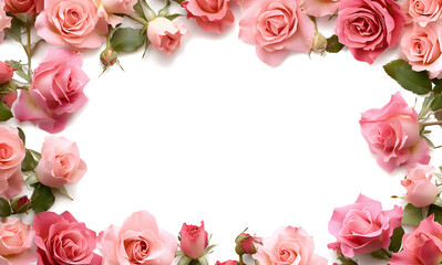 Wall Mural - Elegant Pink and White Roses Frame on a White Background