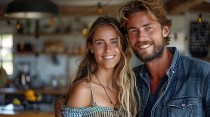 happy young couple standing in new home .