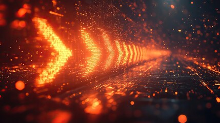 Wall Mural - a dark abstract background with lighting arrows and dots, conveying a cyber technology futuristic co