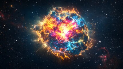 Wall Mural - 4. A vibrant supernova explosion, radiating brilliant colors and energy against a backdrop of starry darkness