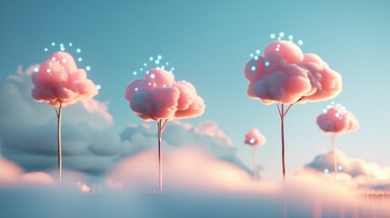 Canvas Print - Capture the essence of smart networks in a surreal landscape where intelligent systems communicate through misty, interconnected cloudscapes.