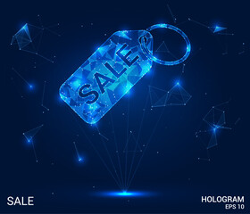 Wall Mural - Sale hologram made of polygons and lines. A low-poly design symbolizing discounts and promotions in a sleek, modern vector-based concept.