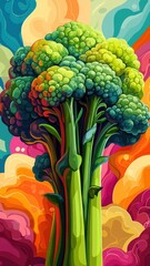 Wall Mural - Modern digital broccoli illustration with crisp lines and vibrant colors.