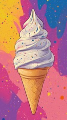 Wall Mural - Ice cream illustrated in cartoon style with exaggerated features and bright colors.