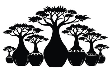 Wall Mural - Avenue of the Baobab tree on a pot black silhouette H.eps