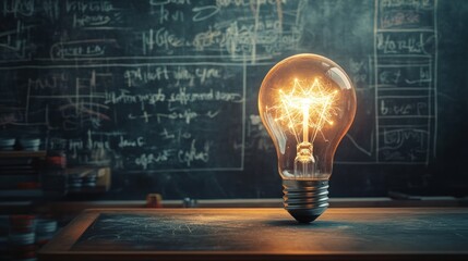 Glowing Light Bulb on a Desk