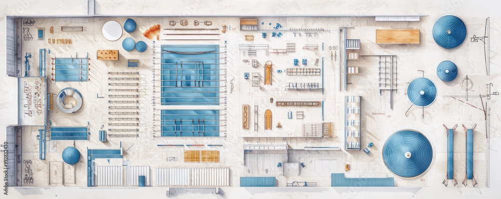 Architectural plan of a state-of-the-art gymnastics facility ...