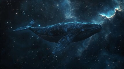 Gigantic Whale Swimming in Starry Space