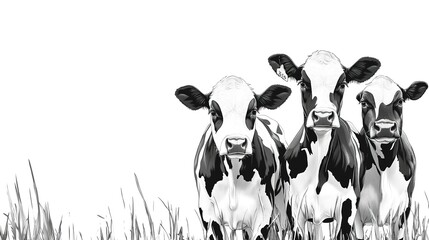 Poster - black and white cows, animal bundle isolated on a white background 