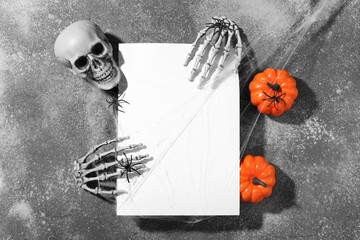 Wall Mural - Composition with blank card and decorations for Halloween on grunge background