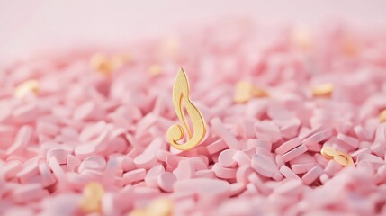 Sticker - A musical note-shaped decoration amidst pink candy-like sprinkles.