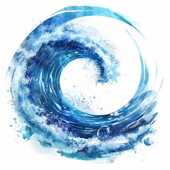 Watercolor ocean wave twirl, with white background, circular shape