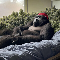 royal gorilla sleeping in a cannabis dispensary 