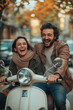 © Tijana - Happy couple on a   motorcycle, having fun. Ai