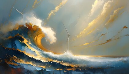 Elegant Abstract Waves in Gold for Wind Power Design