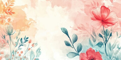 Poster - Abstract floral background featuring watercolor textures with hand drawn elements