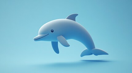 A playful dolphin illustration against a soft blue background.