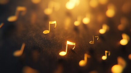 Canvas Print - A close-up of glowing musical notes scattered on a dark surface, creating a vibrant atmosphere.